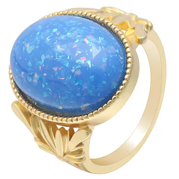 Hainon 2018 Büyüleyici Mavi Ateş Opal Yüzük Erkekler Kadınlar için Büyük Parmak Takı Altın Renk Dolgulu Vintage Alyans