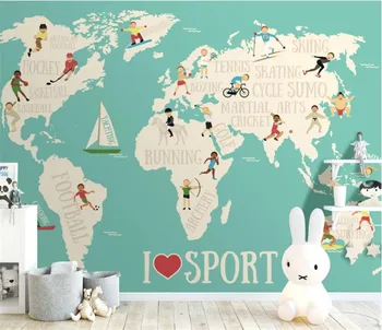 Iskandinav Modern Taze Karikatür Spor Dünya Haritası Arka Plan Duvar Kağıdı Çocuk Odası için Özel çocuk Odası Dekor duvar kağıdı 3D