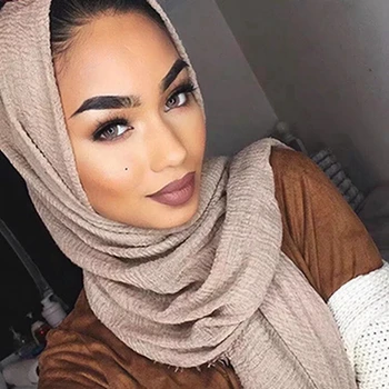 Islam Maxi Buruşuk Bulut Viskon Başörtüsü Kadın Eşarp Müslüman Kabarcık Pamuk Uzun Şal Çaldı Wrap Düz Kadın Başörtüsü 90 * 180 cm