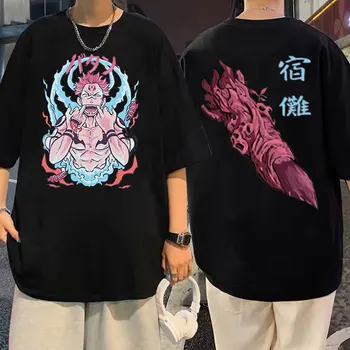 Japon animesi Jujutsu Kaisen T-shirt Ryomen Sukuna Karikatür baskı t-shirt Manga Erkekler Kadınlar Büyük Boy Moda T Shirt Kısa Kollu
