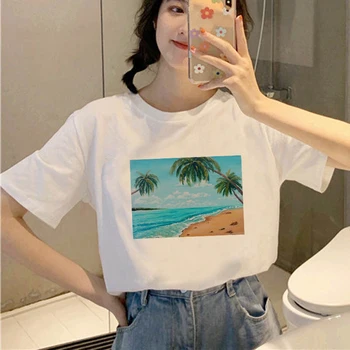 Kadın Bayan T Shirt 90s Yağlıboya Yaz Shore Kollu Sonbahar Tshirt Kadın T Tee Kadın Gömlek Moda Giyim Üst Grafik T-shirt