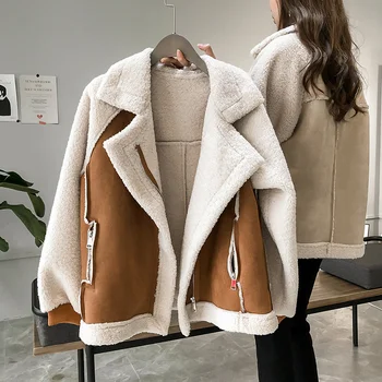Kadın Kış Faux Kürk Süet Ceketler Coat Kalınlaşmak Sıcak Kuzu Yünü Oyuncak Mont Bayanlar Gevşek Büyük Boy Dış Giyim Üstleri Kadın Ceket