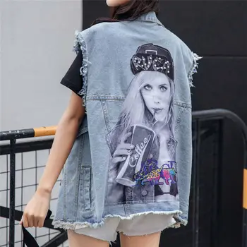 Kadın Retro kot yelek Boncuklu Kolsuz pardösü Kore Moda Hırka Gevşek Tasarımcı Ceket Streetwear Yüksek Kalite Yeni