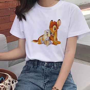 Kadın T-shirt Harajuku Disney Geyik Bambi Tavşan Thumper Grafik Kız Tshirt Giyim Kısa Kollu T gömlek Tops