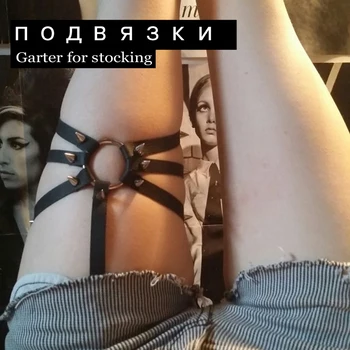 Kadınlar için seksi Sahte oyuncaklar deri 2015 Garters Harajuku Kadın O-ring Metal Punk Goth Çok Renkli Bacak Demeti Perçin Jartiyer Kemer