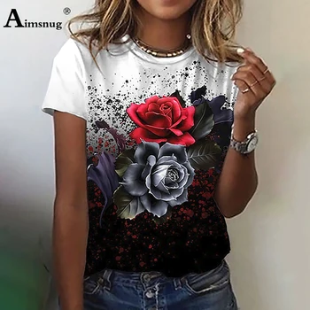 Kadınlar Son günlük t-shirt Yuvarlak Boyun Kazak kadın Temel Üst 2022 Yaz Yeni Çiçek Baskı Gömlek Giyim Artı Boyutu S-5XL