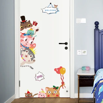 karikatür hayvan çocuk odası kapı sticker kendinden yapışkanlı bebek yatak odası duvar dekorasyon sevimli duvar çıkartması