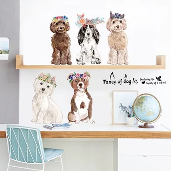 Karikatür Sevimli Köpek Duvar Sticker Çocuk Odası Dekor için Yaratıcı Hayvan Sanat Posterleri Duvar Çıkartmaları Ev Oturma Odası Yatak Odası Duvar Kağıdı