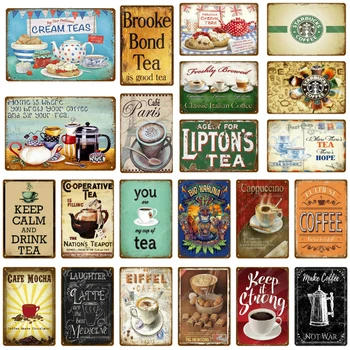 Klasik Cafe Mocha Metal Tabelalar İçecek Çay Kahve Vintage Poster Duvar Plakası Bar Ev mutfak dekoru Duvar Sticker YJ033