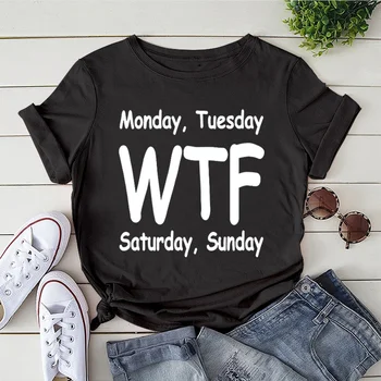 Komik Pazartesi Salı WTF Cumartesi Pazar Baskı T-shirt Yaz Casual Grafik T Shirt Kadın Erkek Kısa Kollu Yuvarlak Boyun Gömlek