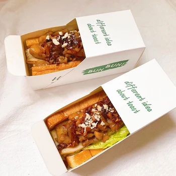 Kore Sandviç ambalaj kutusu Internet Ünlü Kalın Yumurta Tost Kağıt Tepsisi Burger Kahvaltı Tek Kullanımlık Çekmece Kutusu Take-Out Kutusu