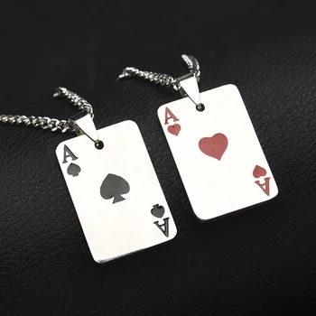 Kpop Bildirimi Poker Şanslı Maça Ası Kalp Kolye Kolye Gümüş Renk Paslanmaz Çelik Uzun Zincir Kolye Takı unisex