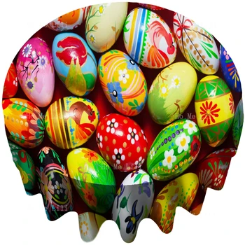 Kutsal Paskalya Yumurtaları Ho Me Lili'den Geleneksel Renkli Tabelalar ve Tatlılar Yuvarlak Masa Örtüsü İle Güzel Sepet