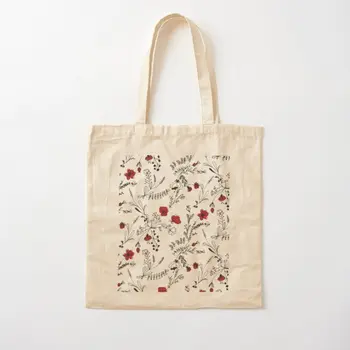 Kırmızı Çiçek Desen Pamuk kanvas Çanta Unisex Moda Baskılı Kadın Tasarımcı Kumaş Rahat Kullanımlık Bakkal omuzdan askili çanta Katlanabilir