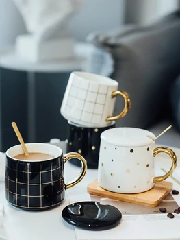 Kısa Küçük Taze Nokta Seramik kupa moda sanat ızgara altın Kolu kahve fincanı