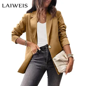 LAIWEIS Moda Uzun Kollu Beyaz Blazers Kadınlar 2022 Sonbahar Rahat Mizaç Ofis Bayanlar Blazer Femme Ceket