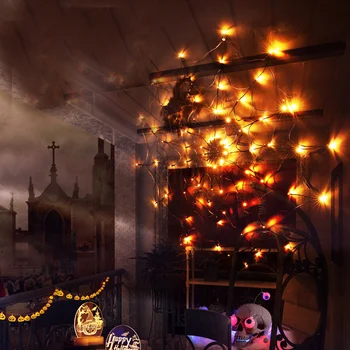 LED cadılar bayramı siyah örümcek web ışık ile 70 LED su geçirmez turuncu Net ışıkları dekor ev kapalı ve açık korkunç cadılar bayramı