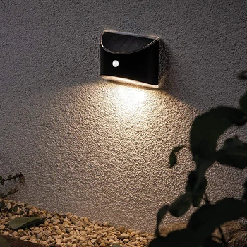 Led güneş ışığı açık PIR hareket sensörlü LED duvar ışıkları aplik su geçirmez güneş bahçe duvar lambası çit merdiven aydınlatma
