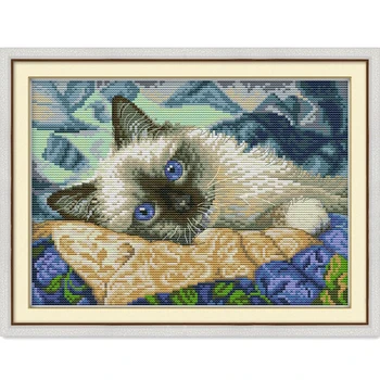 Mavi gözler kedi çapraz dikiş kiti aida 14ct 11ct sayısı baskılı tuval dikiş nakış DIY el yapımı oya DA126