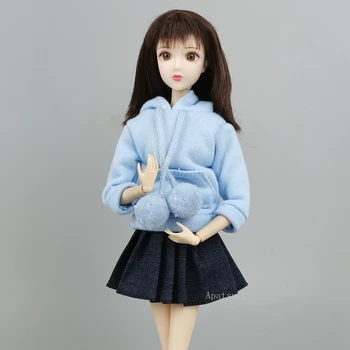 Mavi Sevimli Kazak Hoodies Denim Pilili Etek Elbise Barbie Bebekler Kıyafetler Seti 1/6 BJD Bebek Aksesuarları Çocuk DIY Oyuncak