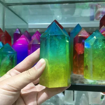Melek Aura Titanyum Kuvars mix renk Kristal Değnek Noktaları Galvanik Kristal Şifa