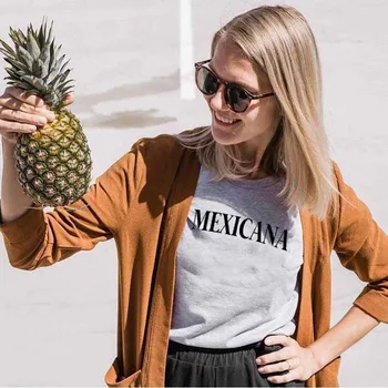 mexicana Mektup Baskılı Yeni Varış kadın Yaz Komik Rahat %100 % pamuklu tişört İspanyol gömlek Latina güç