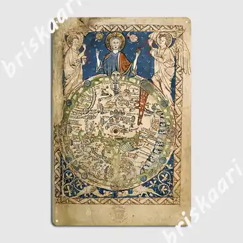 Mezmur Dünya Haritası 13th Yüzyıl Metal Işareti Kişiselleştirilmiş Bar Mağara duvar resmi Plaketler Tabela Posteri