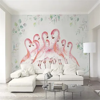 Milofi özel büyük duvar kağıdı duvar kaplaması pembe ortaçağ hatları flamingo bitki oturma odası TV arka plan duvar tablosu