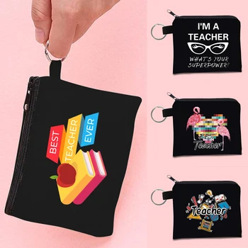 Mini bozuk para cüzdanı Çocuklar Tuval Cüzdan Anahtarlık Kart Paketi Öğrenci çanta Öğretmen Baskı Desen Kadın Makyaj Çantası