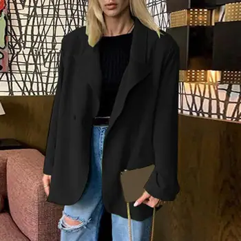 Moda Kadın Blazer Uzun Kollu Düğmeler Placket Ofis Blazers Kadınlar Katı Renk Yaka Gevşek Sonbahar Takım Elbise Ceket blazer mujer