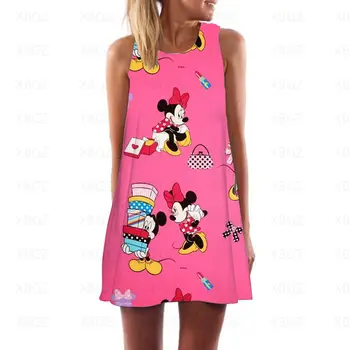 Moda Minnie Mouse kadın Elbise Mickey Elbiseler 2022 Seksi Yaz Kadın Karikatür Mini Serin Plaj Kolsuz Boho Baskı Disney