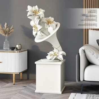 Modern Yaratıcı zambak çiçeği Gramofon Plak Çalar Heykelleri Reçine Dekorasyon Ev Masaüstü Süsler El Sanatları Kitaplık Mobilya