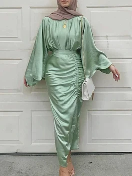 Müslüman kadın Uzun Dantelli Elbise Akşam Parti Balo Geniş Kollu Dubai Türk Mütevazı Bodycon Elbise Ramazan Abaya Kaftan