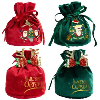 Noel Kadife hediye çantası Santa İpli Çanta elma şekeri Kolu Çanta Noel Ağacı Asılı Dekorasyon Noel Saklama Torbaları