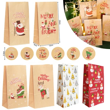 Noel Kraft Kağıt Torbalar Noel Şeker Çantası noel hediyesi Paketleme Çantası Numarası Çıkartmaları ile Yeni Yıl Dekor Çerez Aperatif Çantası