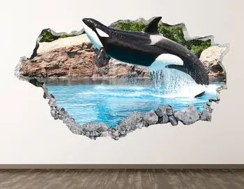 Orca Duvar Çıkartması-Akvaryum 3D Çökerttiğini duvar sanatı yapışkanı Çocuk Odası Dekor Vinil Ev Posteri Özel Hediye KD743