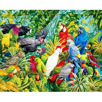 Orman Papağan Kuş Elmas Boyama 5D Tam Kare / Yuvarlak Çapraz Dikiş Nakış Mozaik Rhinestones İğne Teknoloji Mozaik