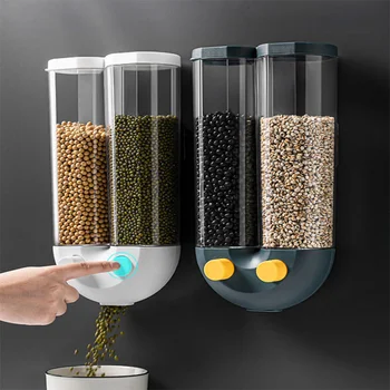 Otomatik Tahıl saklama kutusu Tahıl Dağıtıcı Gıda Tankı Mutfak Pirinç Konteyner Organizatör Duvara Monte plastik saklama kutuları Araçları