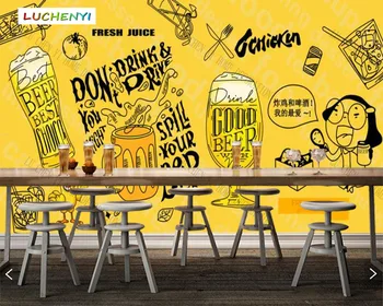 Papel de parede özel sarı bira fast food dükkanı 3d duvar kağıdı duvar, restoran bar yemek odası cafe duvar kağıtları sticker