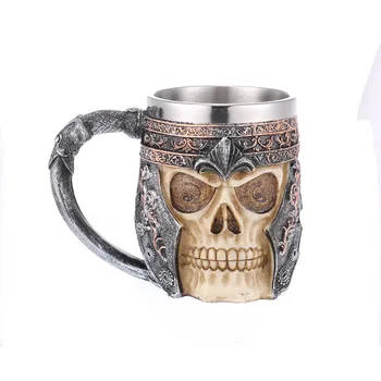 Paslanmaz Çelik Kafatası Kupa Viking Ram Boynuzlu Çukur Efendisi Savaşçı Bira Stein Tankard Kahve Kupa çay bardağı Cadılar Bayramı Bar Drinkware Hediye