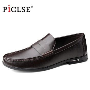 PICLSE Marka Hakiki deri erkek ayakkabısı Loafer'lar Iş Rahat deri ayakkabı Erkekler düz ayakkabı Rahat Moccasins Erkek Ayakkabı