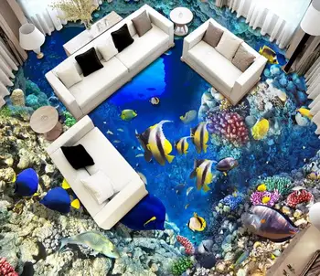 PVC Kendinden Yapışkanlı Su Geçirmez 3D Zemin Duvar Resimleri Sualtı dünyası karst tropikal balık Fotoğraf Banyo oturma odası yatak odası Ev Dekor