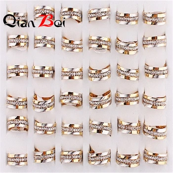 QianBei Toptan 20 adet Çok Yeni Moda Tek Sıra Kristal Yüzük Paslanmaz Çelik Kakma Zirkon Butik Yüzük Erkekler Ve Kadınlar