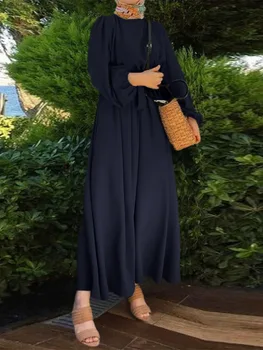 Rahat Katı Tam Kollu Sundress Müslüman Moda Elbiseler Kadınlar İçin 2022 ZANZEA Zarif Abaya Parti Elbise Ramazan Seramik Clothinhg
