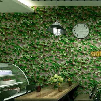 Restoran Restoran Fast Food Mağazası Aperatif Dekorasyon Küçük Restoran Duvar Kağıdı Retro Tırmanma Kaplan 3D Stereo Yeşil Yaprak