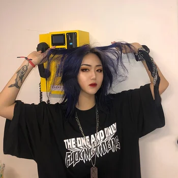Retro Streetwear Hip-Hop Mektup Baskı Çift T-Shirt Kadın Harajuku Egirl Gotik Punk Elbise Grunge Estetik y2k Üst Kentsel Tee