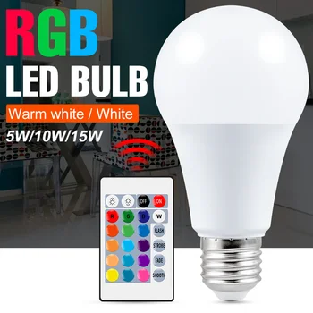 RGB LED ampul E27 ışık IR uzaktan kumanda kısılabilir akıllı lamba noel dekorasyon atmosfer renkli ampul 5W 10W 15W ev için