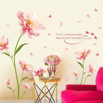 Rüya gibi pembe çiçekler duvar çıkartmaları PVC Malzeme DIY Duvar Çıkartmaları Oturma odası TV Kanepe arka plan duvar Dekorasyon Duvar Resimleri