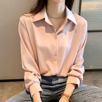 S-3xl Bayan Gömlek Sonbahar Bahar Kadın Bluz Uzun Kollu Turn-aşağı Yaka Katı 5 Renkler Nefes Bayanlar Üst Giysi H30