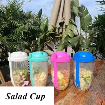 Sala Fincan Taze salata saklama kutusu Taşınabilir Meyve ve Sebze Salatası Bardak Konteyner Çatal Salata Bento Şişe Öğle Yemeği için Akşam Yemeği